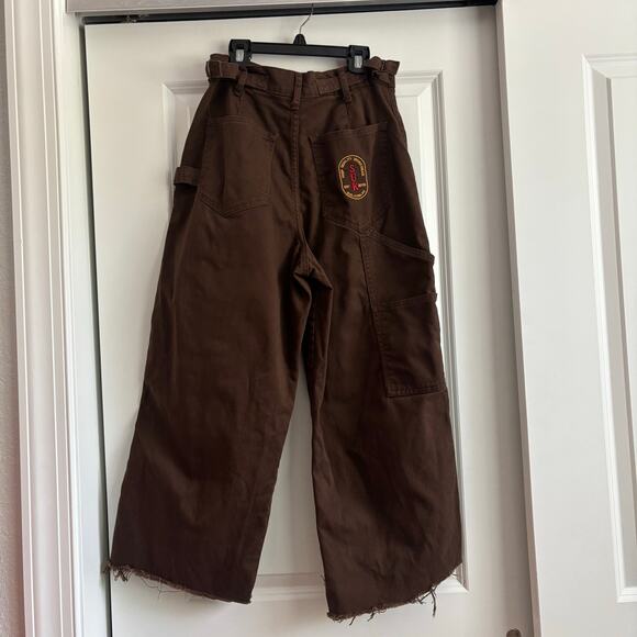 Suk Workwear Women’s Pants Umber Brown Sz 10 Raw Hem Wide Leg Construction - Picture 3 of 16